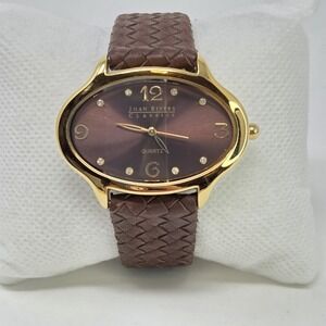 Joan Rivers Watch Women Gold Tone Brown Basket Weave Leather Band New Battery